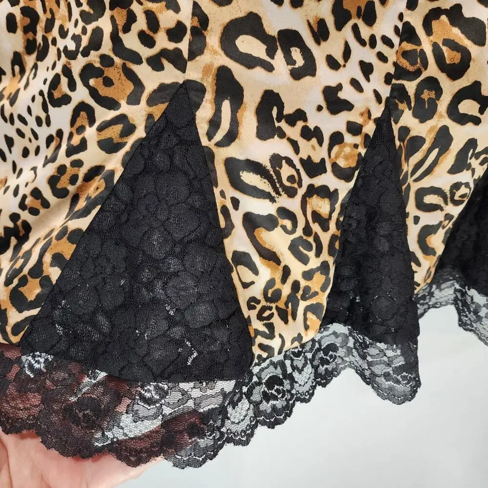 Robertson Los Angeles satin animal print reversable lace trim skirt womans sz 14
